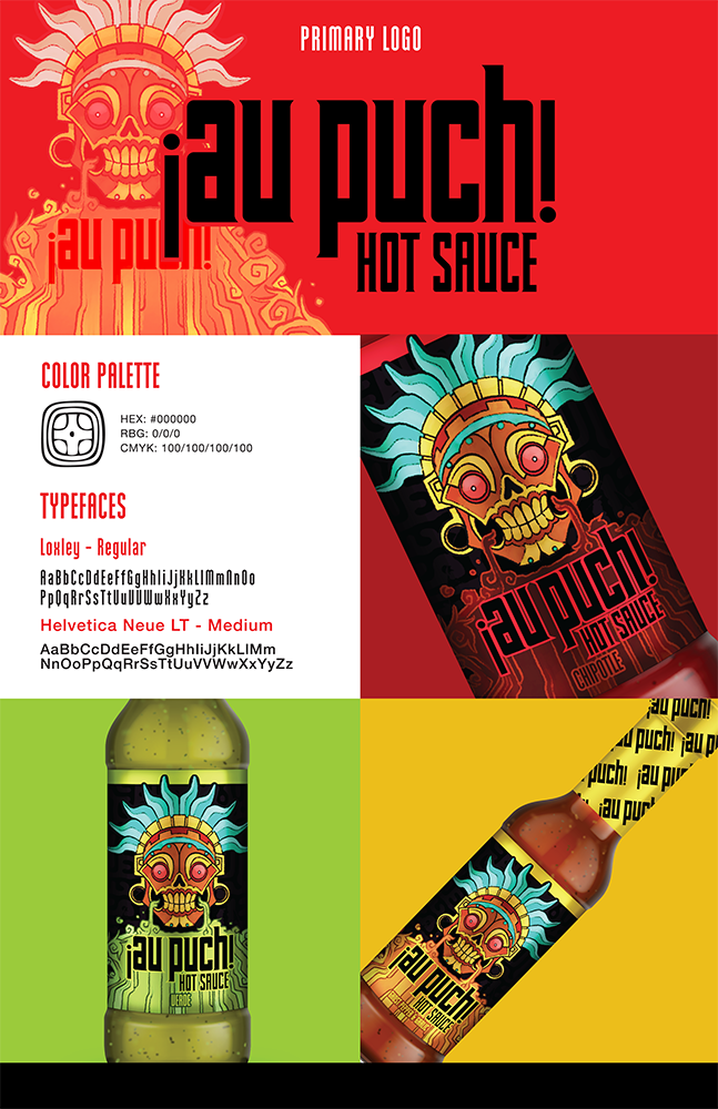 Graphic of hot sauce Au Puch brand identity style sheet